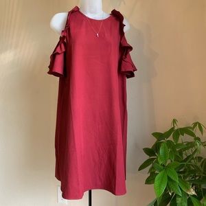 Red Cold Shoulder Midi Dress